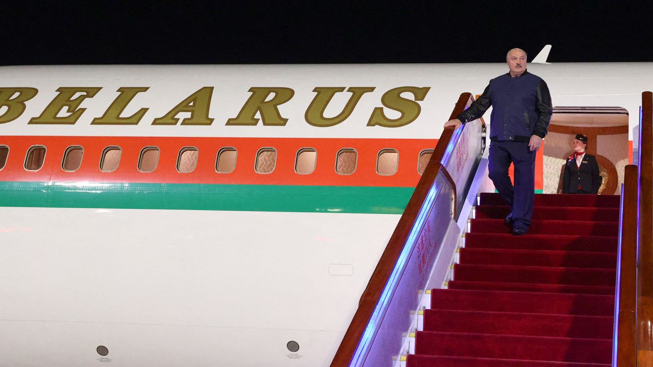 Belarus' President Alexander Lukashenko arrives in Beijing on February 28, 2023. 