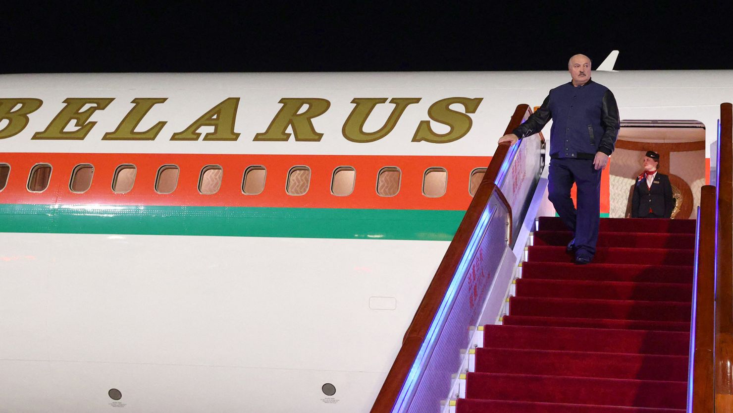 Belarus' President Alexander Lukashenko arrives in Beijing on February 28, 2023. 