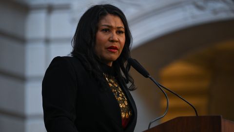 Mayor London Breed speaks during the 2023 Black History Month Kick-off Celebration at City Hall in San Francisco, California, United States on February 3, 2023. 