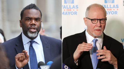 Brandon Johnson, left, and Paul Vallas will advance to the April runoff, CNN projects.