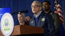 Ohio Gov. Mike DeWine speaks during a news conference in East Palestine, Ohio, on Tuesday, February 21, 2023. 