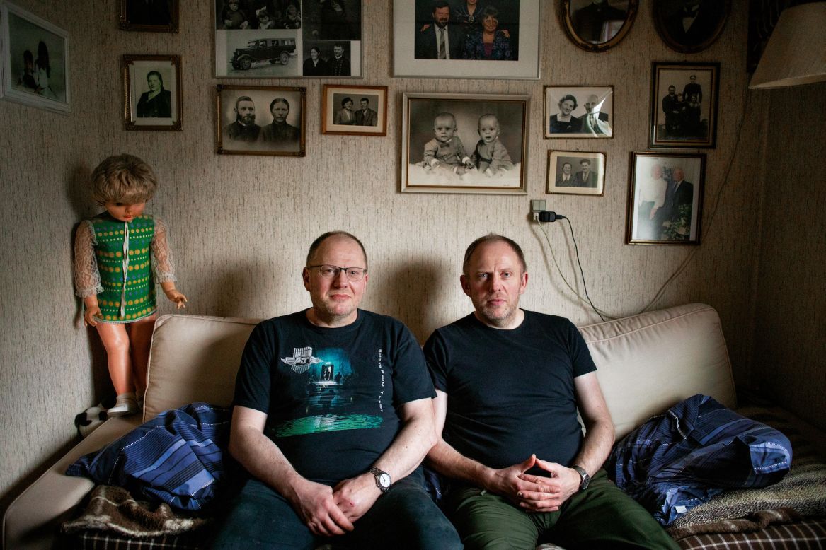 Aadne and Jóannes, 51-year-old twin brothers in the Faroe Islands, which has 107 men for every 100 women. "I pray to God that I will find a wife," Jóannes told photographer Andrea Gjestvang. "But maybe he doesn't hear me."<br />Scroll through the gallery to see more images from Gjestvang's book "Atlantic Cowboy."