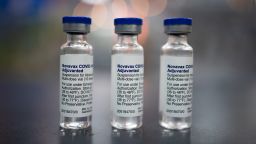 Vials of Novavax Covid-19 vaccines arranged at a pharmacy in Schwenksville, Pennsylvania, US, on Monday, Aug. 1, 2022. Novavax's protein-based Covid-19 vaccine received long-sought US emergency-use authorization in July, but use is likely to be limited. 