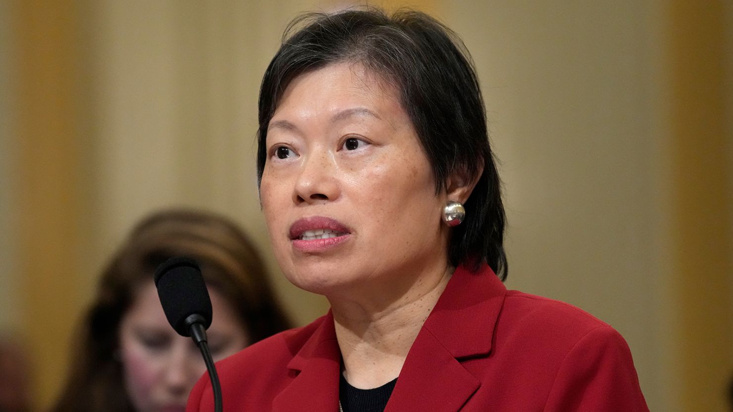 Human rights advocate Tong Yi, testifies during a hearing of a special House committee dedicated to countering China, on Capitol Hill, Tuesday, Feb. 28, 2023, in Washington.