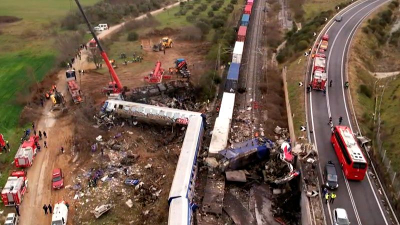 Drone footage shows scene of train collision in Greece | CNN