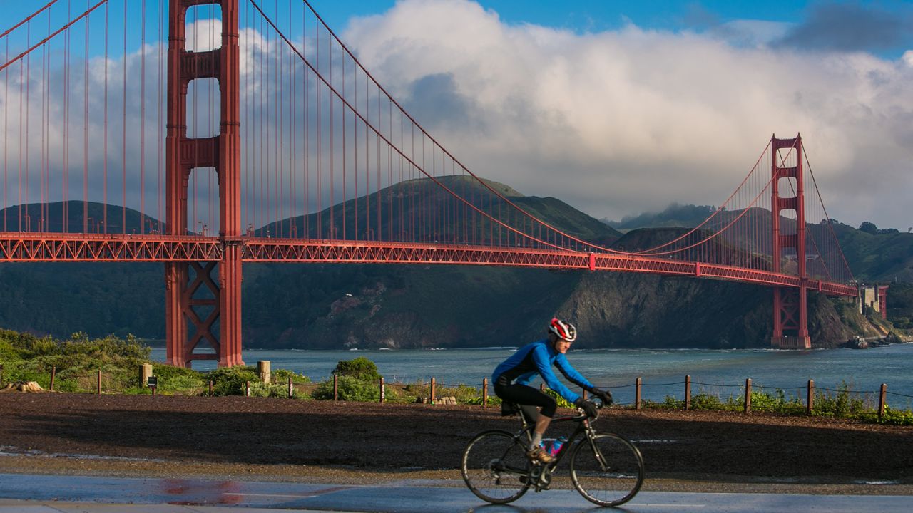 <strong>2. Golden Gate National Recreation Area:</strong> A bicyclist rides along one of the many bike paths and trails at the Golden Gate National Recreation Area. San Francisco is <a href="https://www.cnn.com/travel/article/best-bicycle-cities-world-travelers/index.html" target="_blank">one of the top cities in the world</a> to visit by bike.