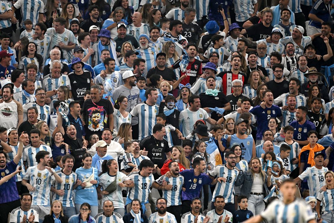 Argentina supporters cheer during the World Cup final against France.