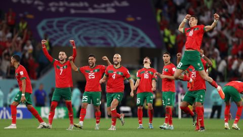 The Moroccan team gathered together for a prayer before going on to beat Spain in their penalty shootout.