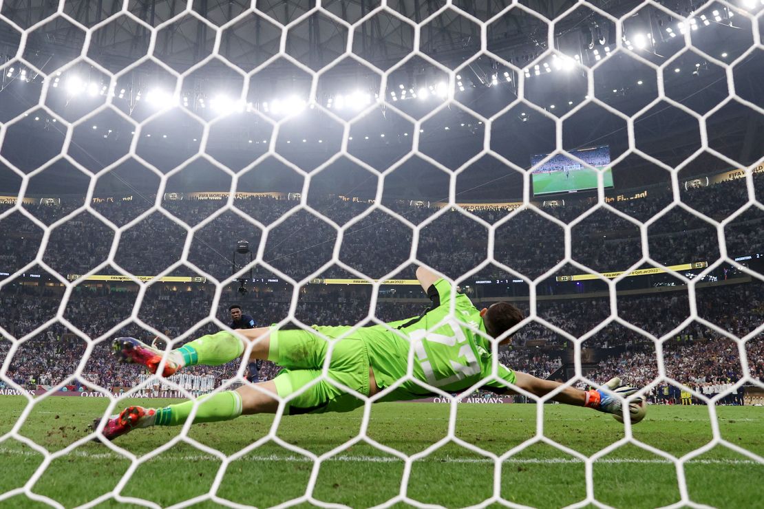 Aurelien Tchouameni  misses France's third penalty in the World Cup final.