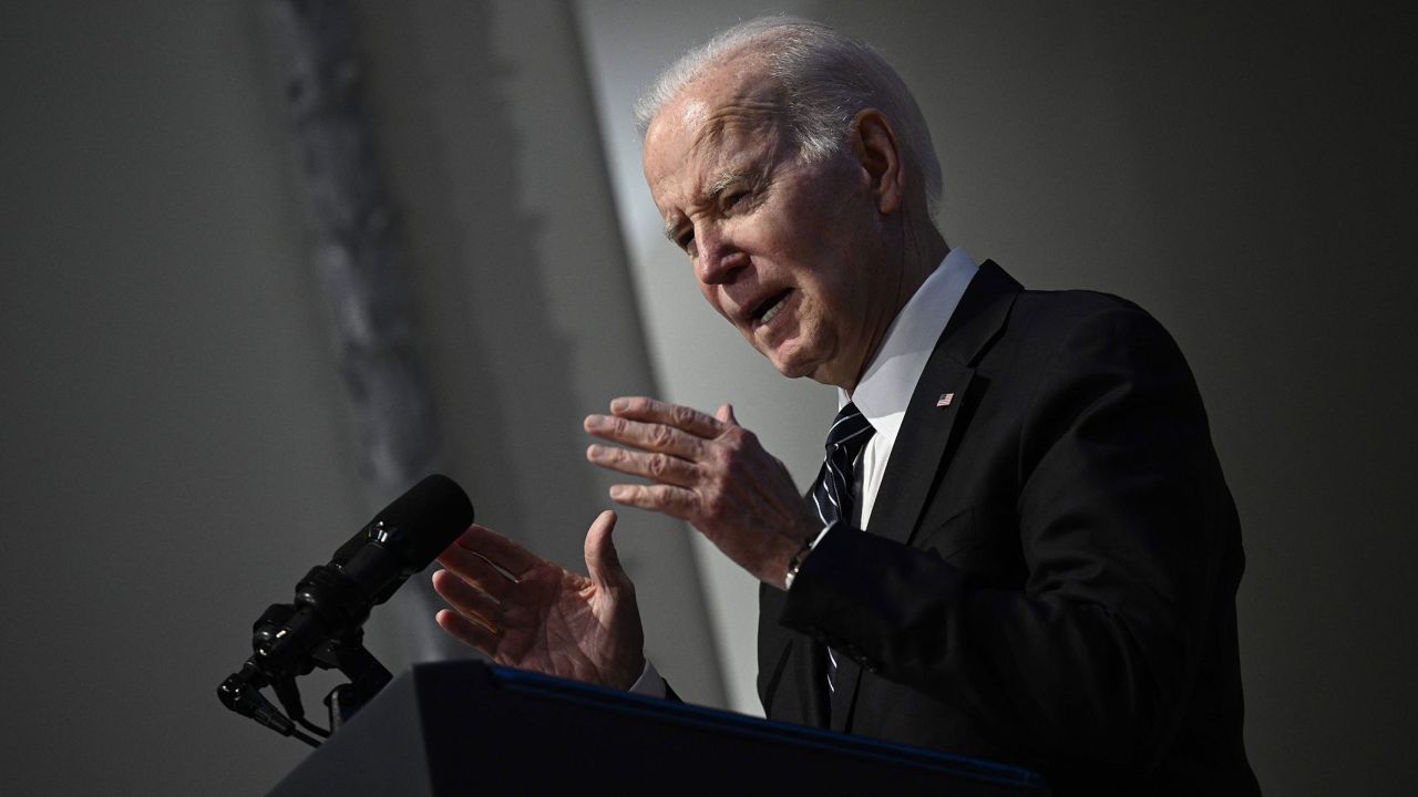 US President Joe Biden speaks at the Department of Homeland Security (DHS) 20th Anniversary Ceremony at DHS headquarters in Washington, DC, on March 1, 2023 