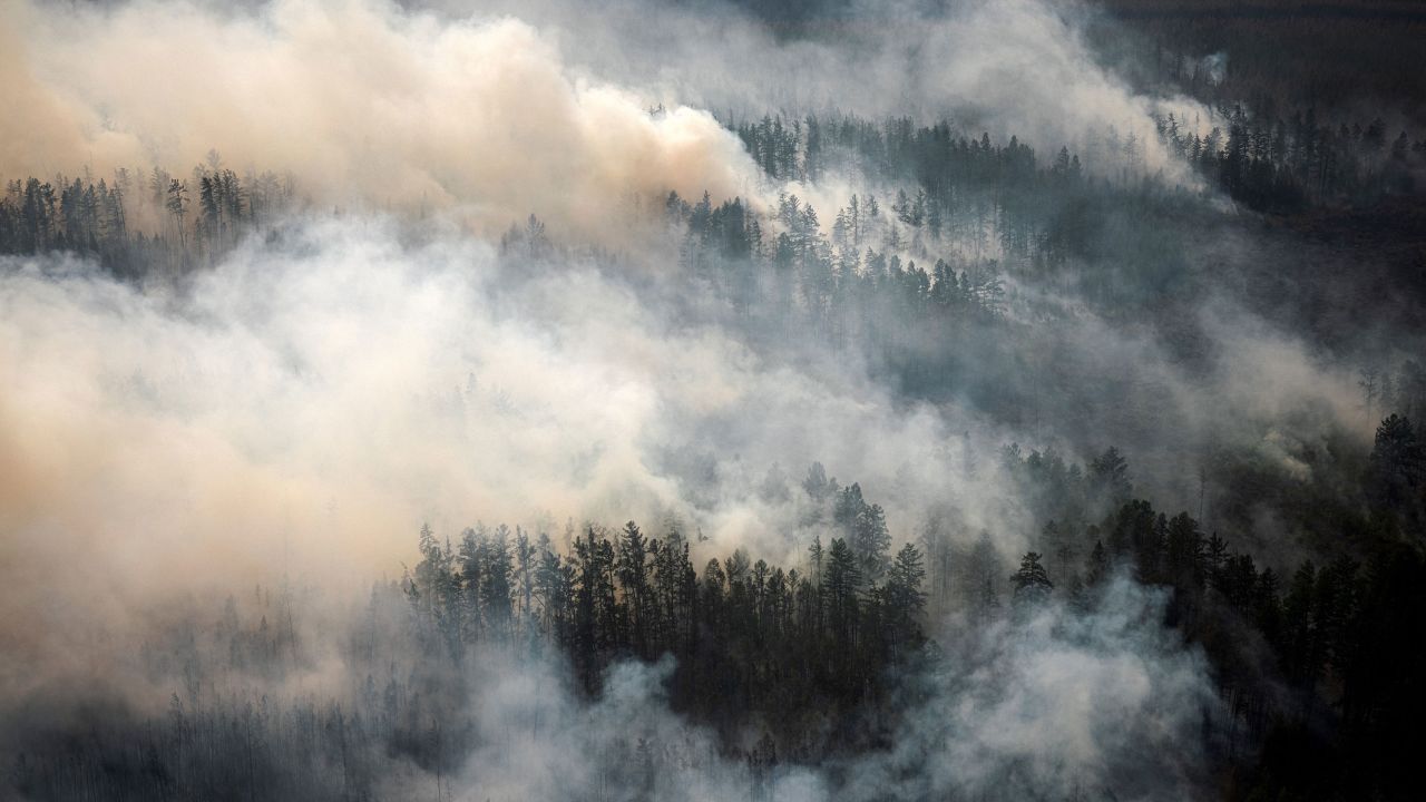 Smoke from a forest fire in the republic of Sakha in Siberia, Russia, in July 2021.