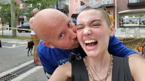 Claire Bridges with her father, Wayne Bridges. She had both legs amputated after complications with Covid-19.