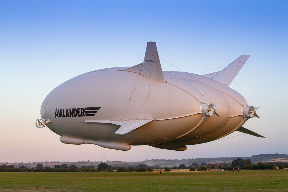 Airships have low-emissions and minimal impact on landscapes because they don't require infrastructure on the ground, which is why companies like UK-based Hybrid Air Vehicles (HAV) are eager to bring them back. HAV is developing a hybrid aircraft that uses helium lifting gas in an inflatable hull, combined with airplane technology for thrust. The Airlander 10, pictured here at Cardington Airfield, took its first flight in 2016.