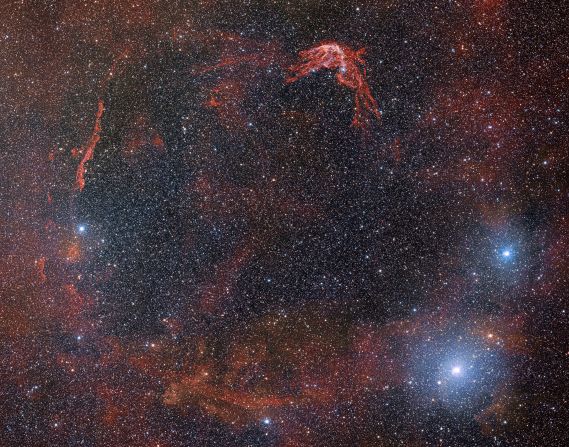 The ring-like shell of the first recorded supernova was captured by the Dark Energy Camera on the Víctor M. Blanco Telescope at the Cerro Tololo Inter-American Observatory in Chile. The glowing debris marks where a white dwarf star exploded more than 1,800 years ago and was recorded by Chinese astronomers in the year 185.