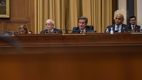 Democratic members of the House Select Subcommittee on the Weaponization of the Federal Government listen during a hearing  on Feb. 9, 2023. 