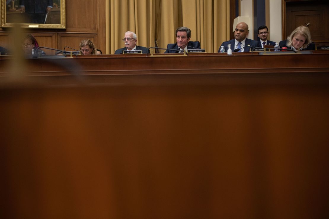 Democratic members of the House Select Subcommittee on the Weaponization of the Federal Government listen during a hearing  on Feb. 9, 2023. 