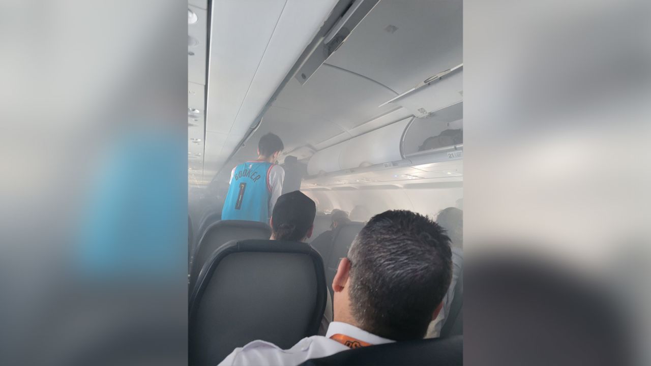 Joseph Fleck, a passenger onboard Spirit Airlines Flight 259, shared this image of the smoke-filled cabin.