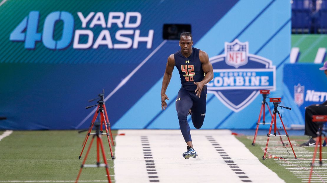 Ross runs the 40-yard dash in a record time of 4.22 seconds in 2017.