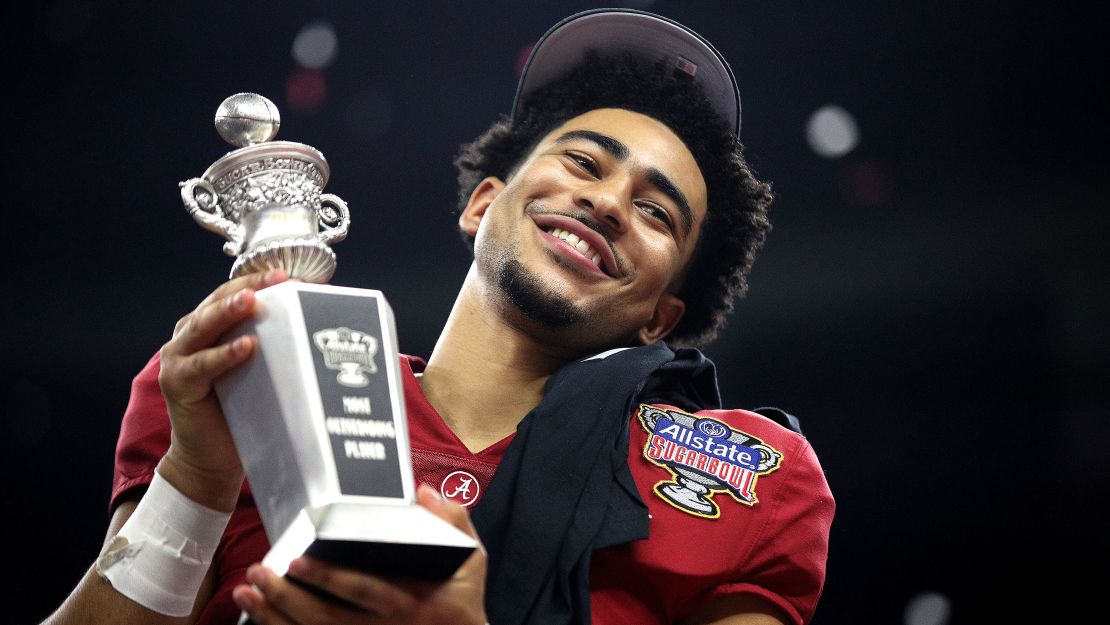 Young celebrates after receiving the Sugar Bowl MVP award on December 31, 2022.