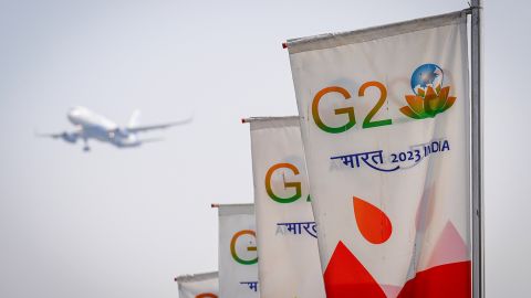 Bendera G20 di New Delhi pada 28 Februari 2023. 