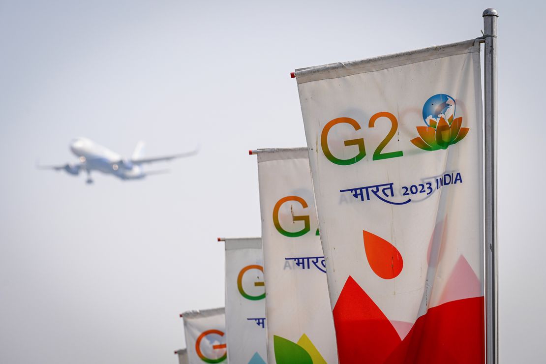 G20 flags in New Delhi on February 28, 2023. 