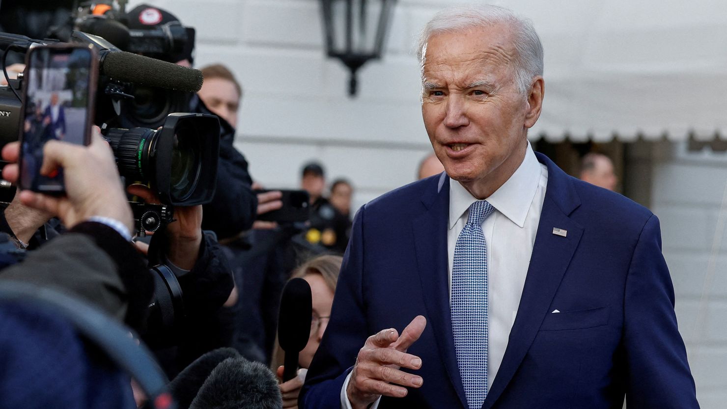 President Joe Biden speaks to the media before departing the White House for the weekend on February 24. Critics of the Willow Project say it will deal a significant blow to Biden's climate credibility after he pledged in his campaign to end new oil drilling on federal land.  