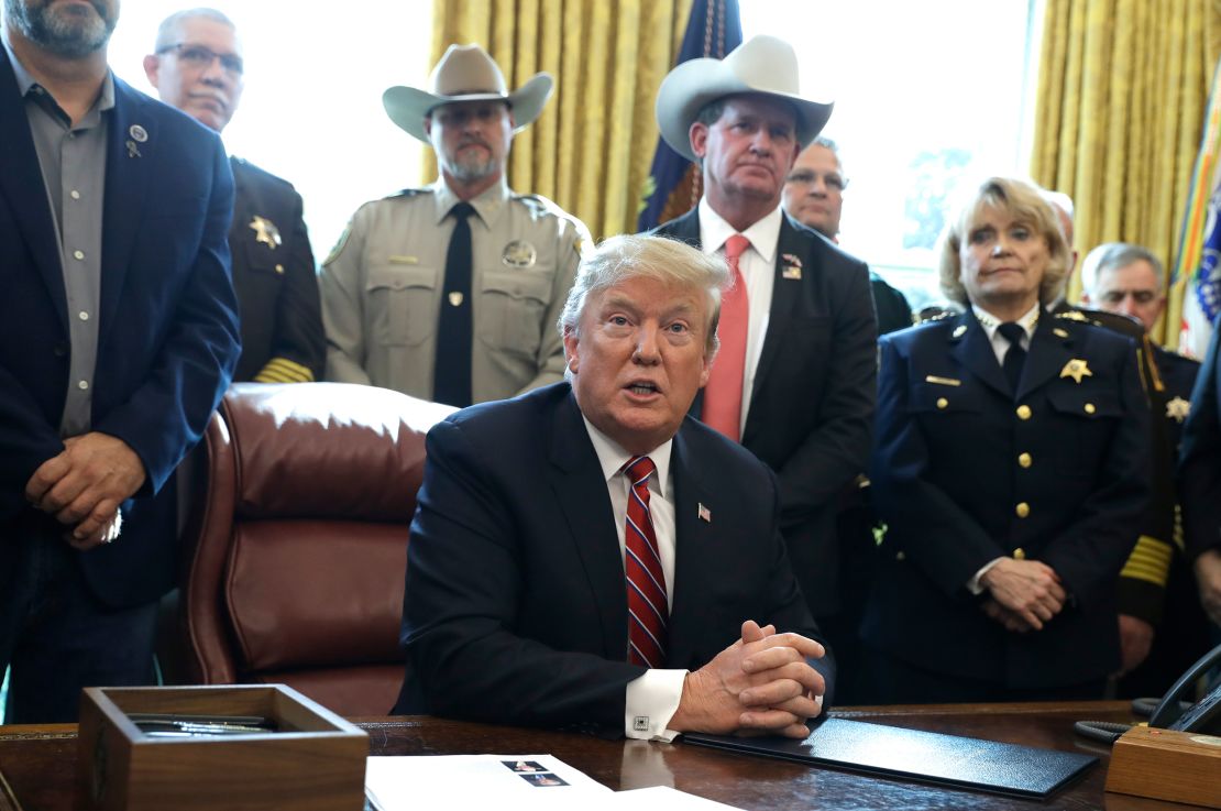 Then-President Donald Trump speaks about border security in the Oval Office on March 15, 2019. Trump vetoed a bipartisan congressional resolution rejecting his border emergency declaration.