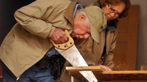 Former President Jimmy Carter and wife Rosalynn work on building a house in  Maryland in 2010 as part of a nationwide project with Habitat for Humanity. 