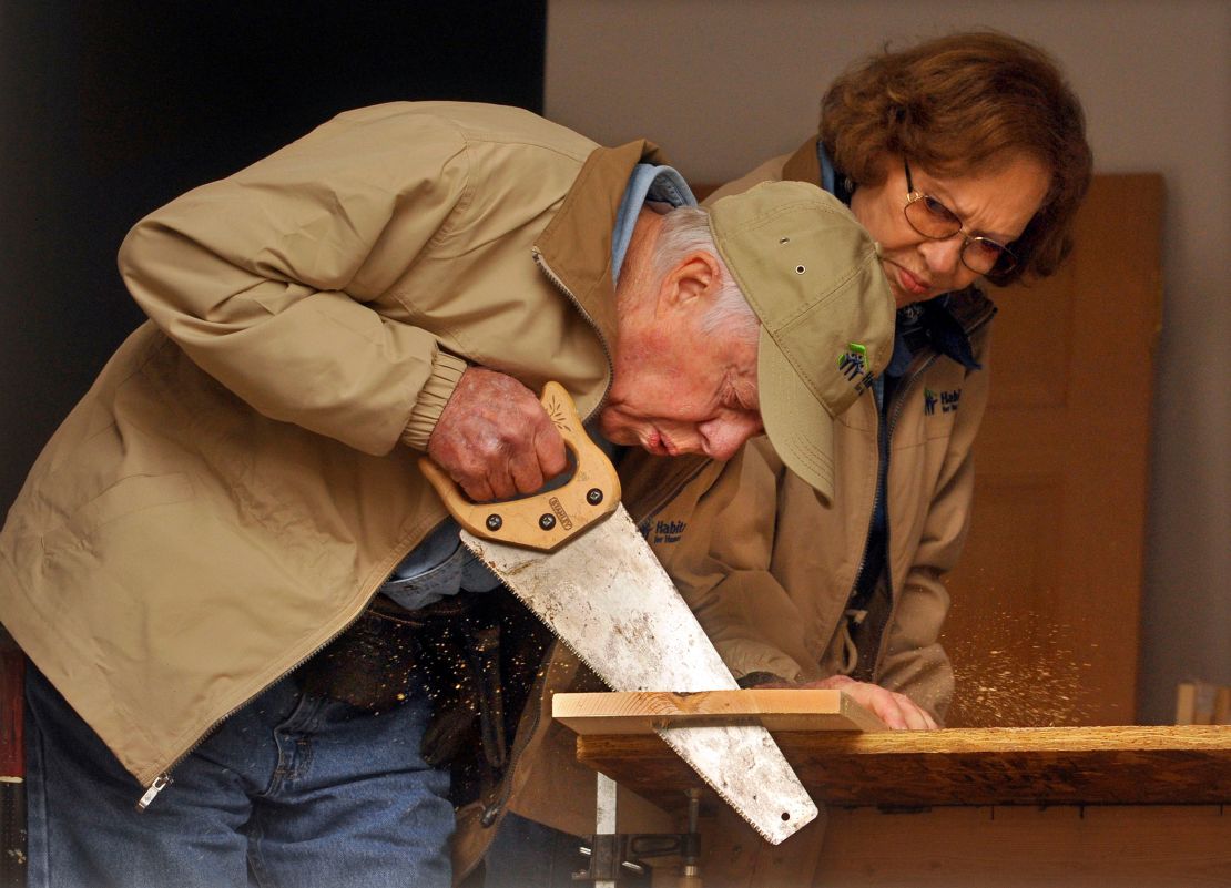 Former President Jimmy Carter and wife Rosalynn work on building a house in  Maryland in 2010 as part of a nationwide project with Habitat for Humanity. 