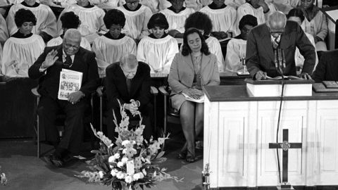 The Rev. Martin Luther King Sr., left, President Jimmy Carter and Coretta Scott King pray at Ebenezer Baptist Church in Atlanta on January 14, 1979. Carter  that day was awarded the Martin Luther King Jr. Non-Violent Peace Prize. 