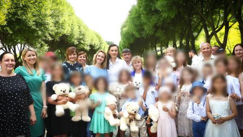 The Office of the Children's ombudsman for the Moscow Region released this image alongside a statement that announced 14 children from Donbas received Russian citizenship in July. CNN obscured portions of this image to protect the identity of the children. 