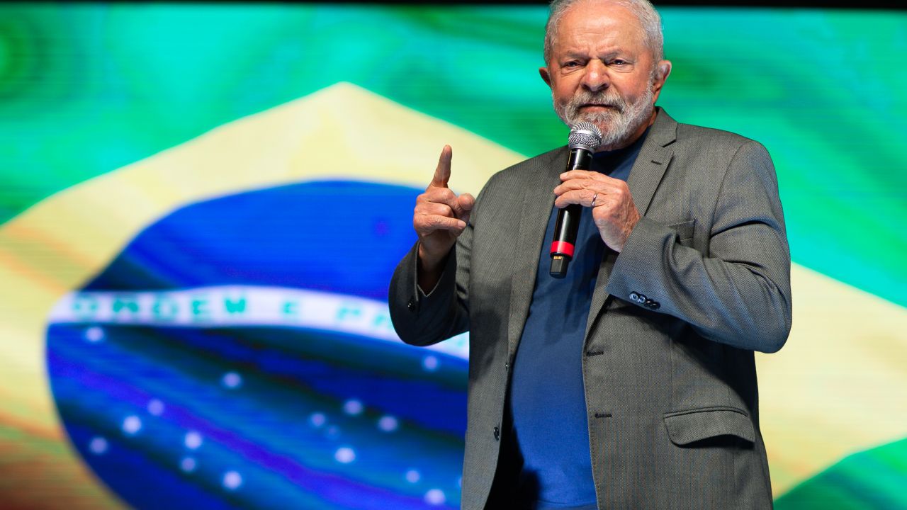 Brazilian President Luiz Inácio Lula Da Silva speaks during a campaign rally at Centro de Convenções Ulysses Guimarães on July 12, 2022 in Brasilia, Brazil. 