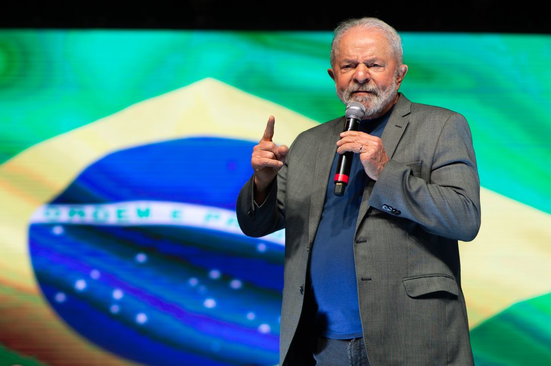 Brazilian President Luiz Inácio Lula Da Silva speaks during a campaign rally at Centro de Convenções Ulysses Guimarães on July 12, 2022 in Brasilia, Brazil. 