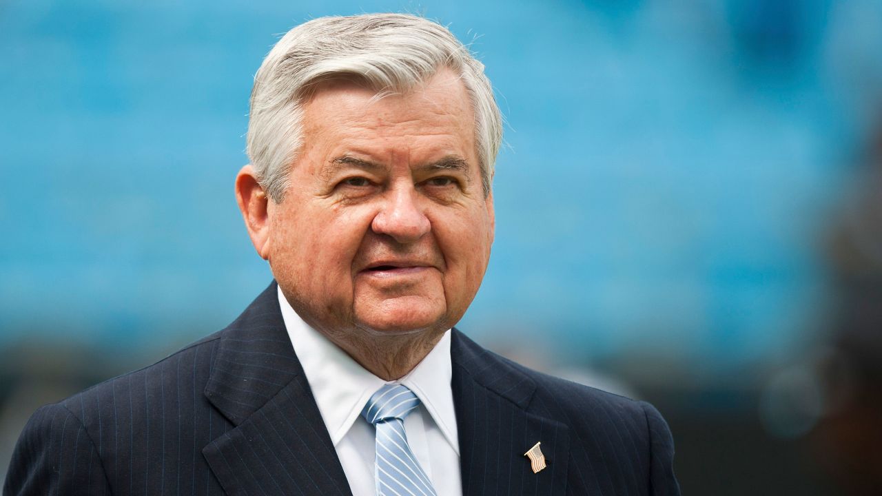 Jerry Richardson watches the Carolina Panthers warm up before playing the Green Bay Packers in Charlotte, North Carolina, on September 18, 2011. 
