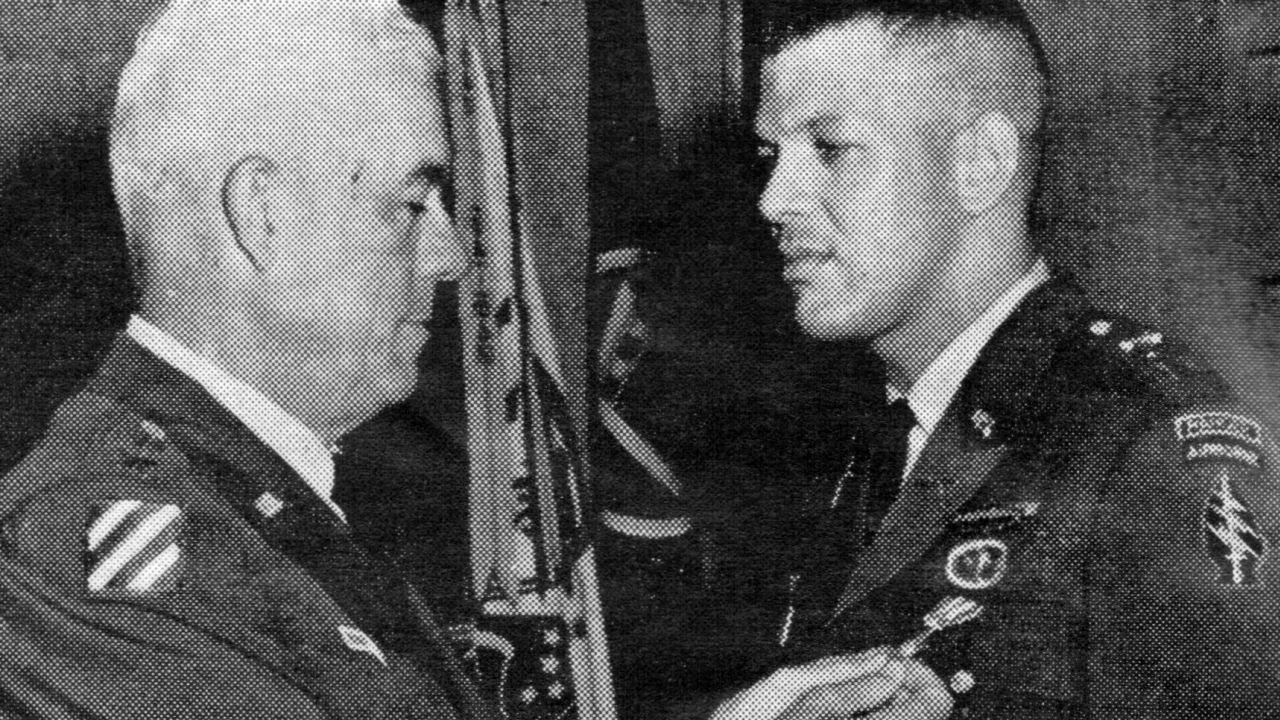 Capt. Paris Davis is awarded a Silver Star on Dec. 15, 1965. Davis received the award for his actions during a battle in Bong Son, Republic of Vietnam, June 17-18, 1965. (U.S. Army photo)