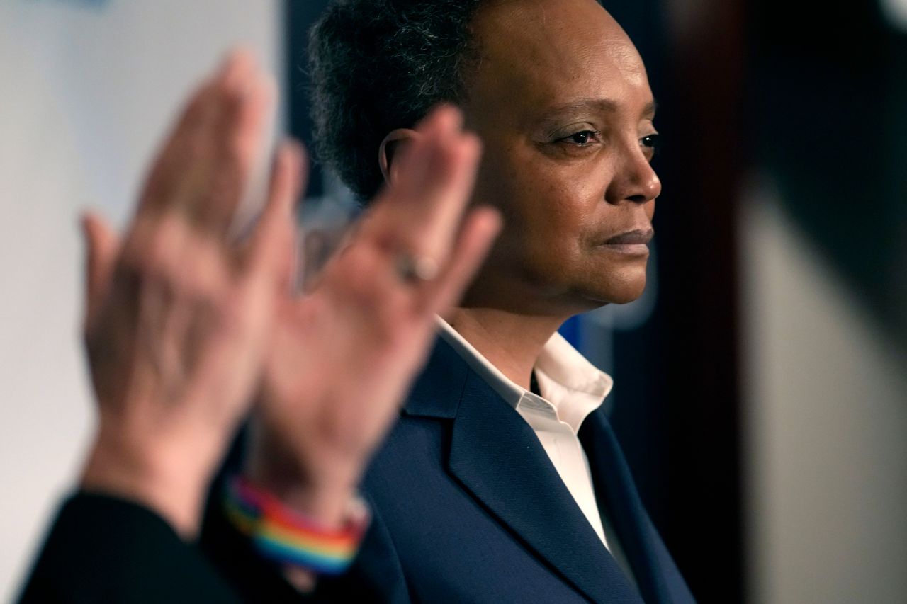 Chicago Mayor Lori Lightfoot pauses during her concession speech at her election night party in Chicago on Tuesday, February 28. Lightfoot lost her bid for a second term, failing to make a top-two runoff in the latest demonstration of growing concerns about crime in one of the nation's largest cities. Paul Vallas, a long-time public schools chief, and Brandon Johnson, a Cook County commissioner, will advance to the April runoff.