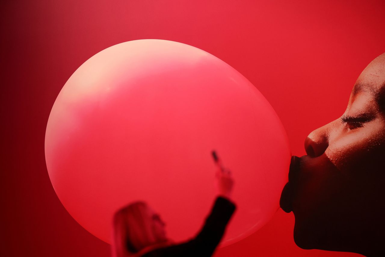 A woman attends the 2023 Mobile World Congress in Barcelona, Spain, on Wednesday, March 1.