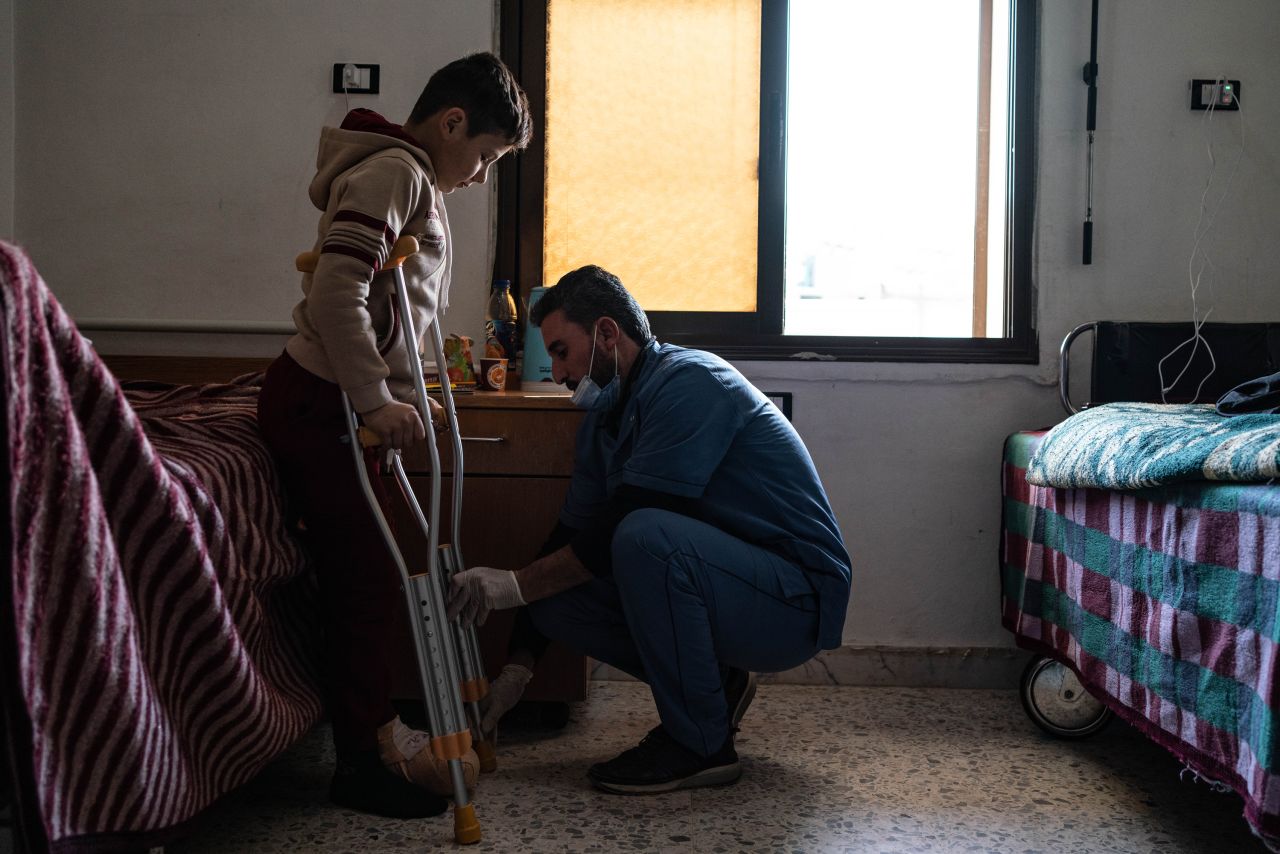 A 10-year-old boy receives physical therapy at the Aqrabat Orthopedic Hospital in Idlib, Syria, on Saturday, February 25. <a href="https://www.cnn.com/2023/02/23/world/gallery/photos-this-week-february-16-february-23/index.html" target="_blank">See last week in 32 photos</a>.