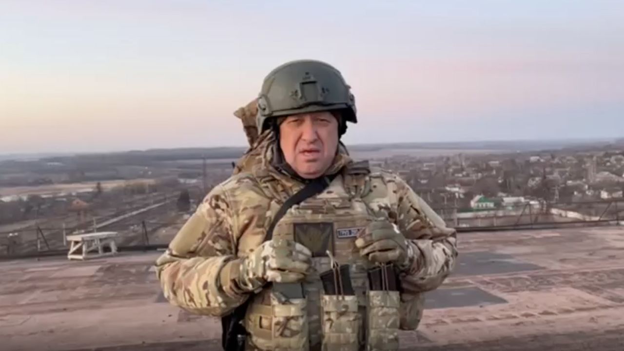 Wagner founder Yevgeny Prigozhin delivers a video message outside of Bakhmut, Ukraine, in March.