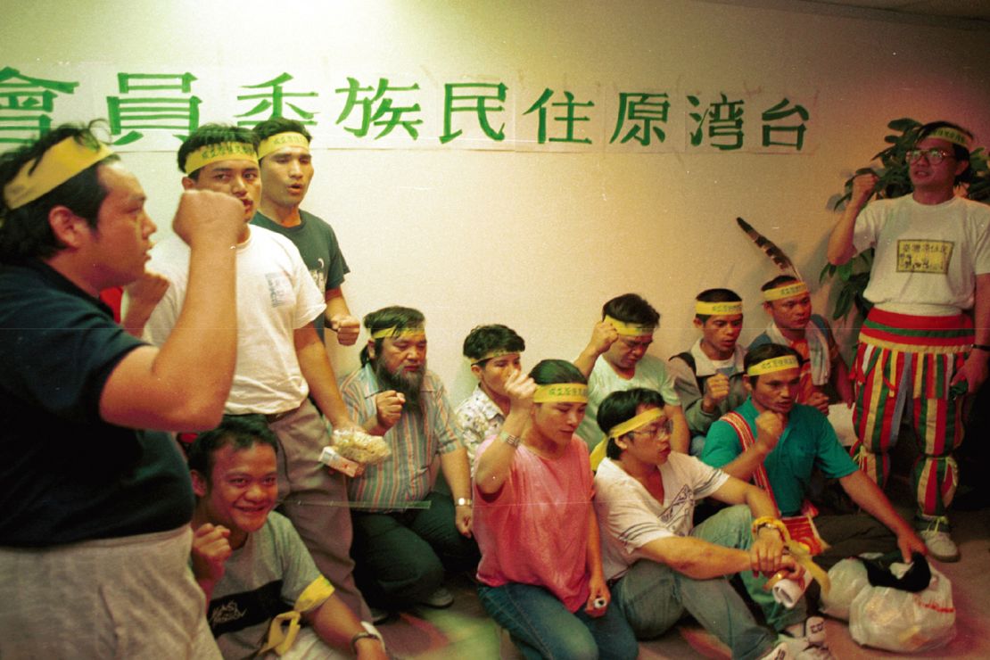 Icyang Parod (first from right) takes part in a protest for indigenous rights.