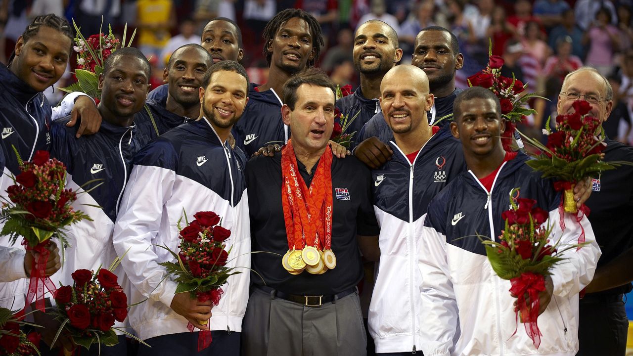 Krzyzewski with gold medals during the 2008 Olympics. 