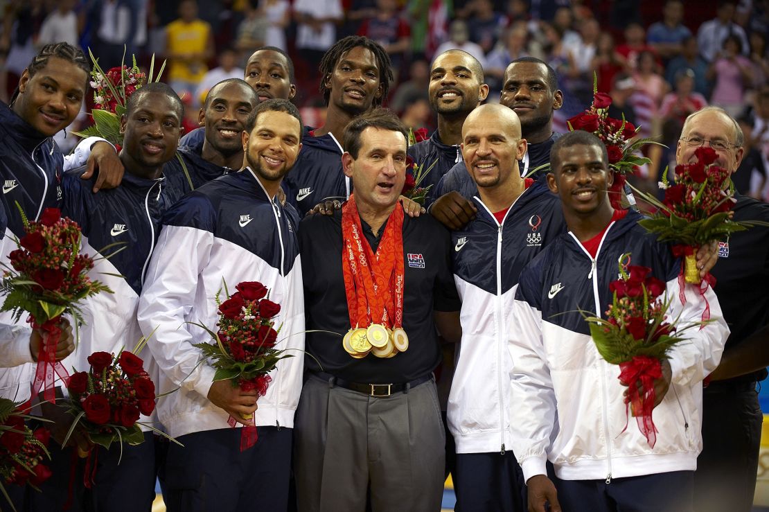 Krzyzewski with gold medals during the 2008 Olympics. 