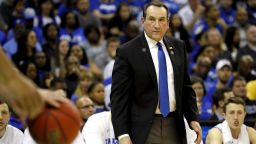 COLUMBIA, SOUTH CAROLINA - MARCH 22:  Head coach Mike Krzyzewski of the Duke Blue Devils looks on against the North Dakota State Bison in the first half during the first round of the 2019 NCAA Men's Basketball Tournament at Colonial Life Arena on March 22, 2019 in Columbia, South Carolina. (Photo by Kevin C.  Cox/Getty Images)
