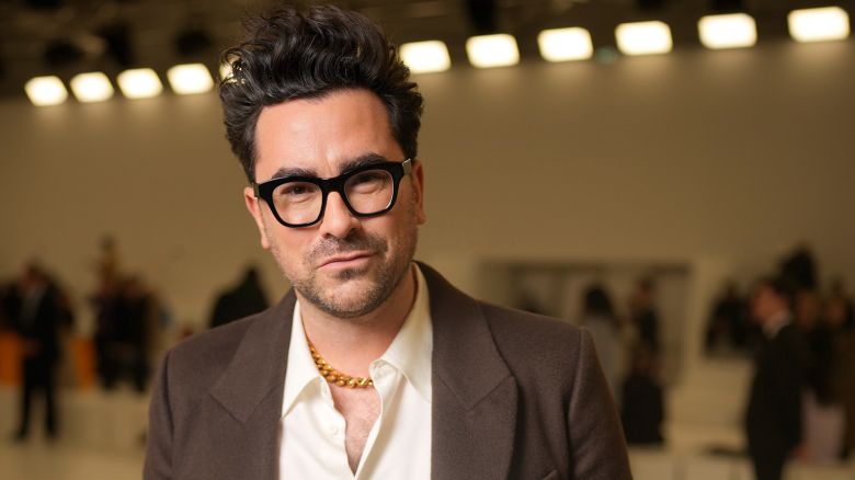PARIS, FRANCE - MARCH 03: Dan Levy at Loewe Fall 2023 Ready To Wear Runway Show on March 3, 2023 at Chateau de Vincennes in Paris, France. (Photo by Swan Gallet/WWD via Getty Images)