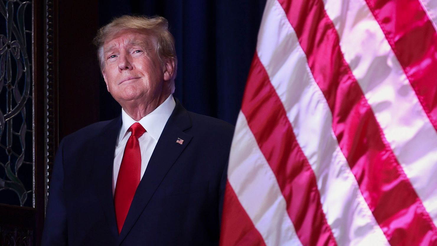 Former President Donald Trump arrives to deliver remarks at the South Carolina State House in Columbia on January 28, 2023. 