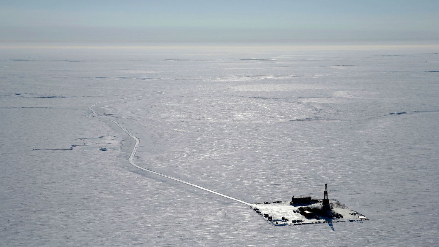 This 2019 aerial photo, provided by ConocoPhillips, shows an exploratory drilling camp at the proposed site of the Willow Project on Alaska's North Slope. 