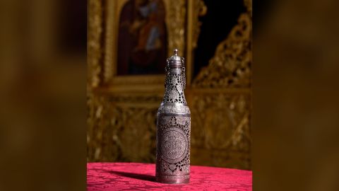 The silver urn containing the oil of chrism ready for the coronation.