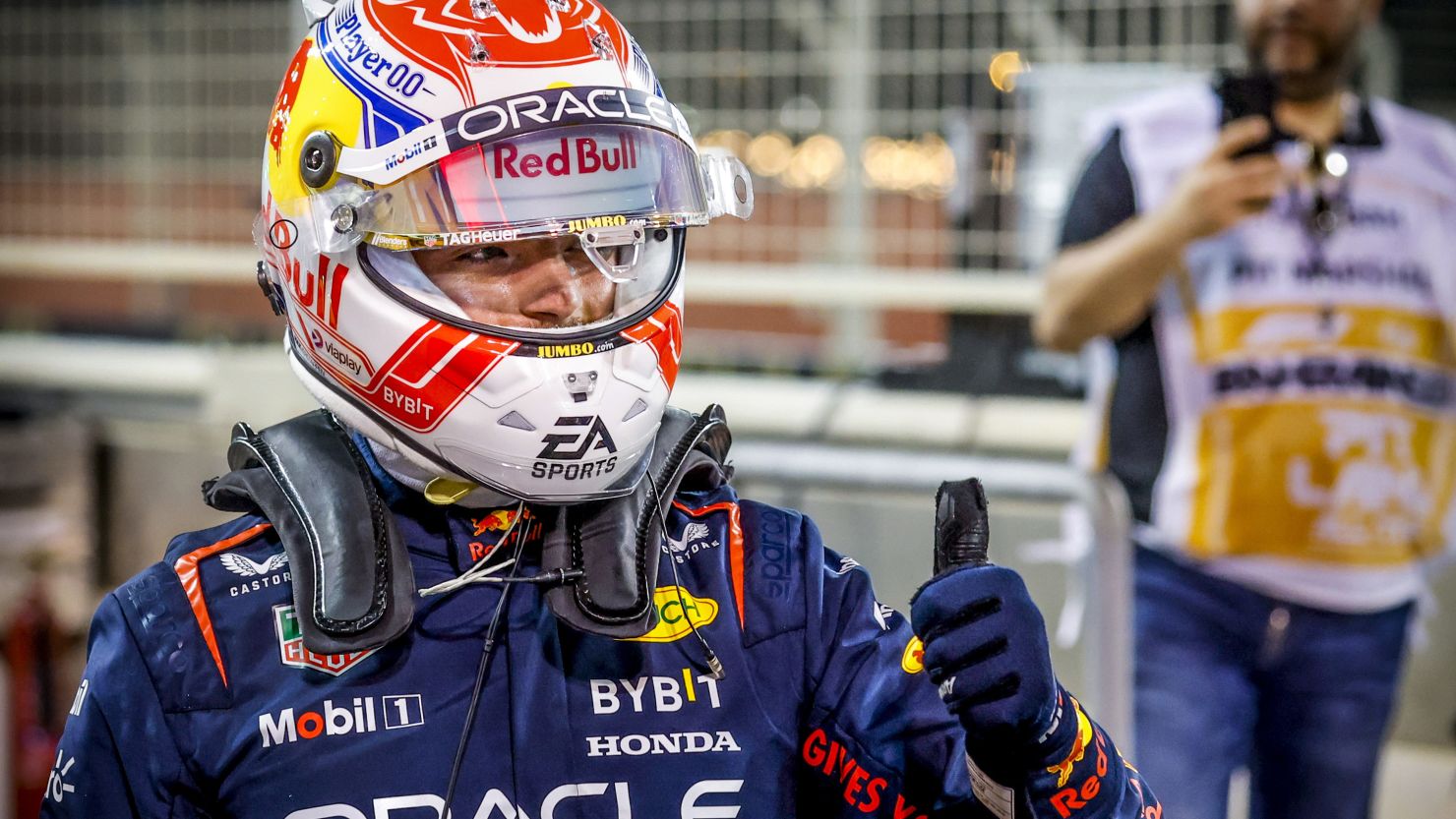 Max Verstappen takes pole position during qualifying for the Bahrain Grand Prix.