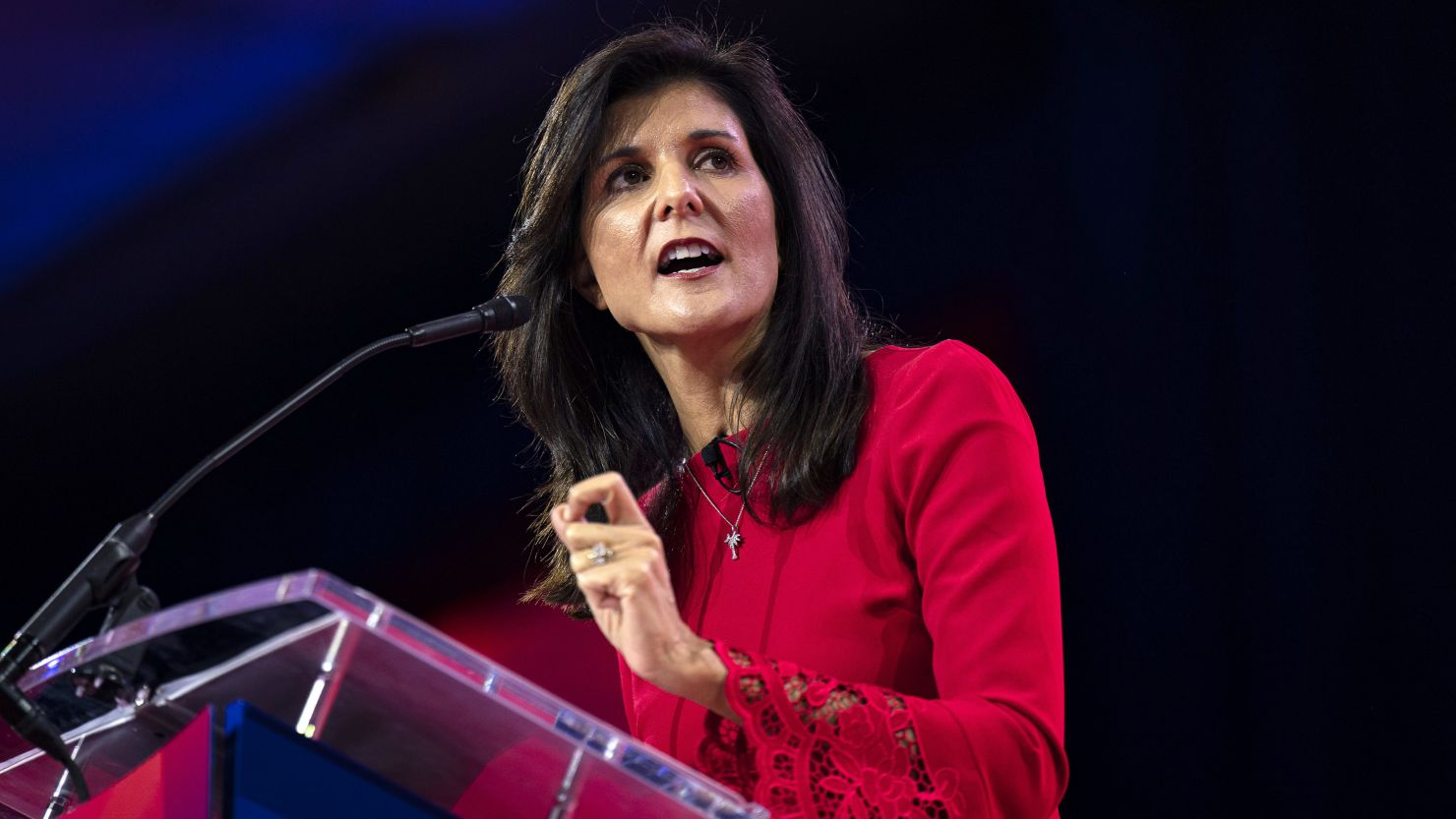 Nikki Haley speaks during the Conservative Political Action Conference outside Washington, DC, on March 3, 2023.
