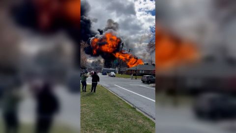 Smoke and flames billow from tanker after it exploded Saturday, March 4, 2023, on US Route 15 in Maryland, according to Ron Snyder, public information officer for the Maryland State Police (MDSP).